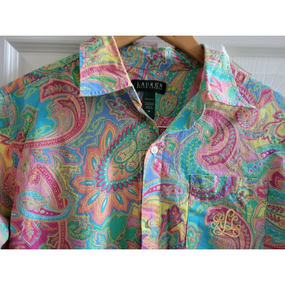 Lauren Ralph Lauren LRL Womens Paisley green blue Sleep Nightshirt size Medium - Picture 2 of 6